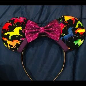 Rainbow Unicorn Minnie Mouse Disney Ears, Sparkle Bow.Handmade, Boutique.  New.